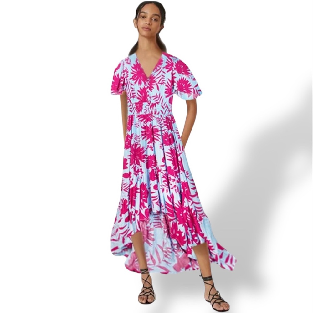 Abel the label Floral Print Smocked Waist High Low Maxi Dress Size Small